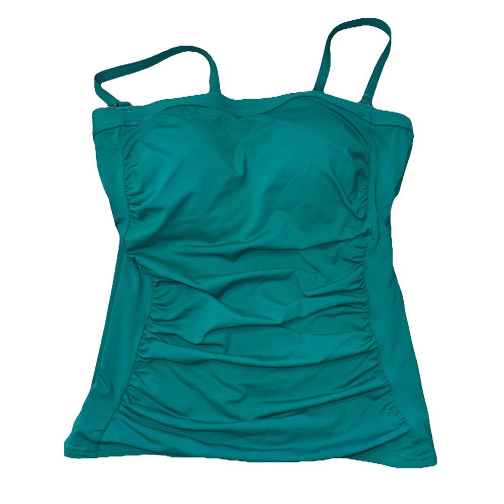 LANDS END Sz 4 Swimsuit Top‎ Tankini Ruched Wireless Slimming Jade green